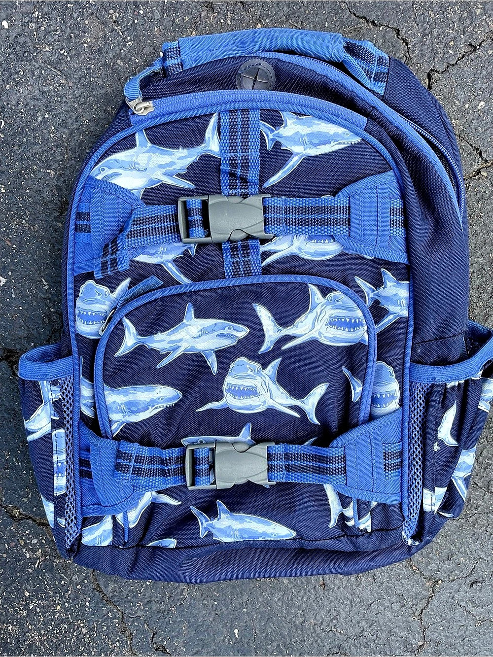 Pottery Barn Kids Shark Print Backpack Blue